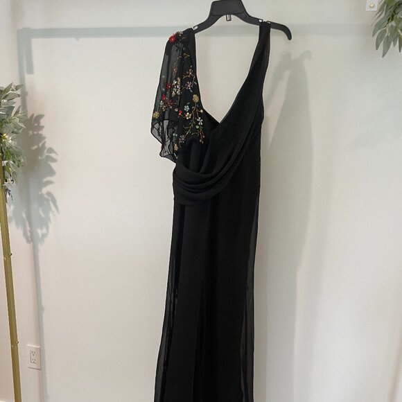 Mac Duggal Faux Wrap Multi Colored Beaded Floral Gown - Picture 14 of 14